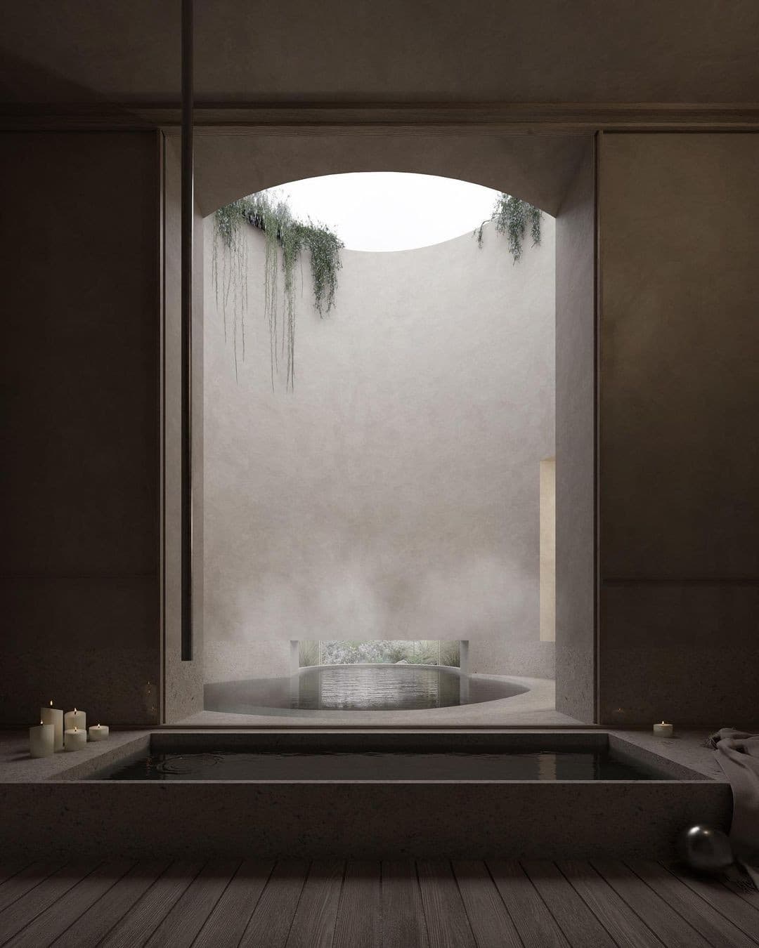 Bain de pierre sous une lumière zénithale