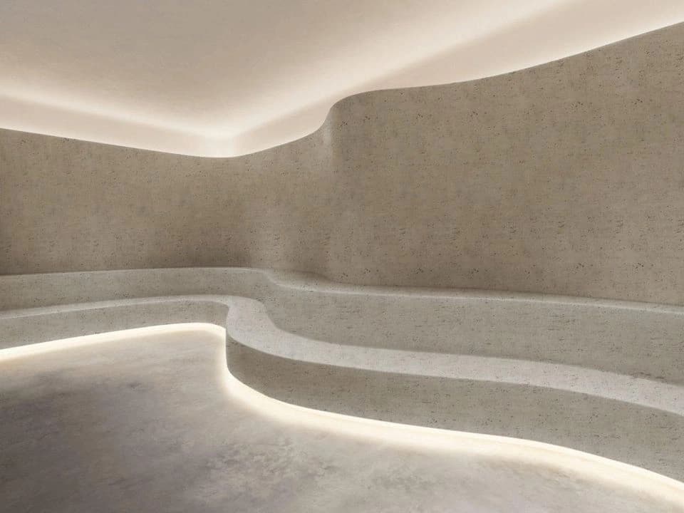 Espace aux courbes blanches, lumière indirecte