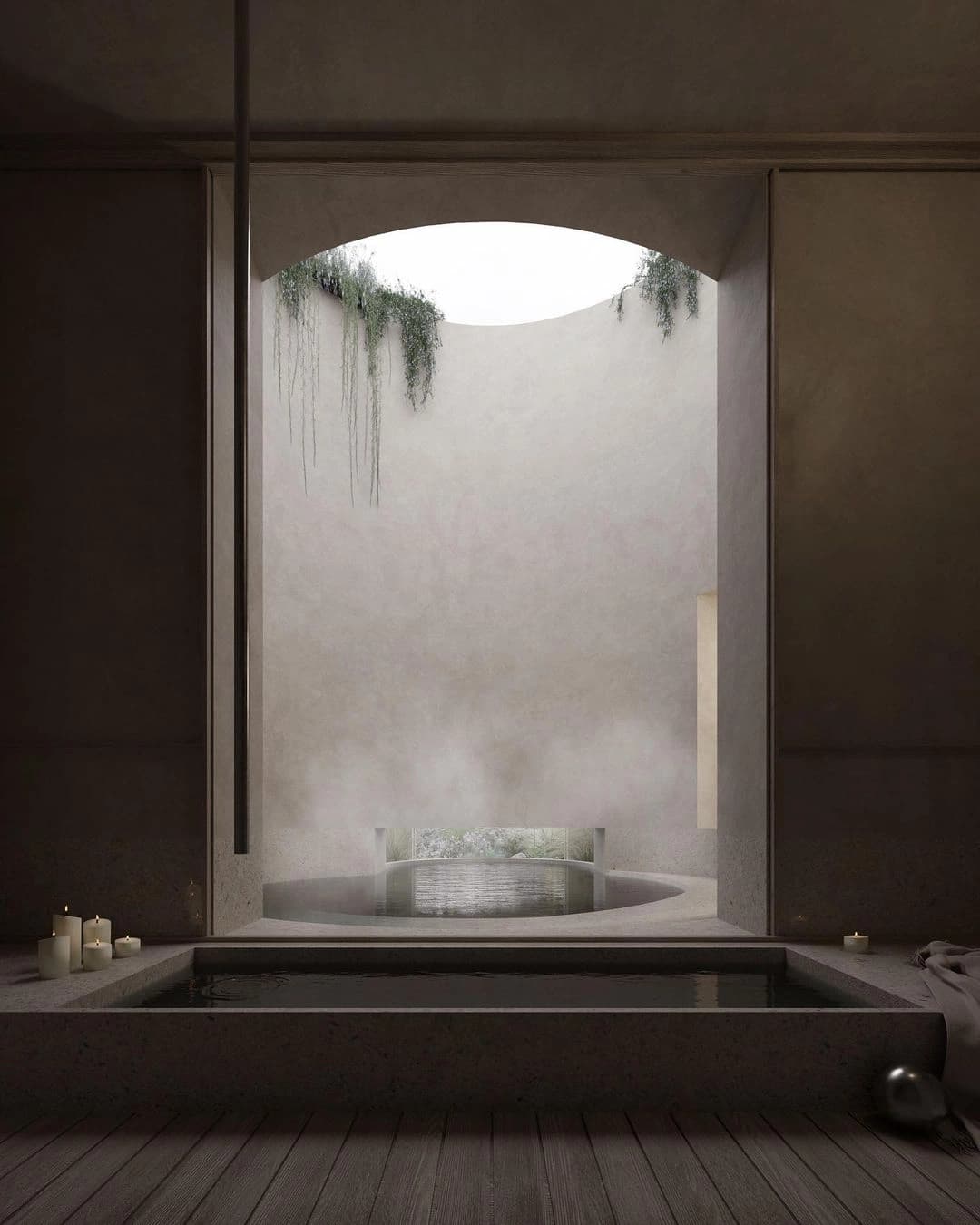 Bain sombre, halo de lumière zénithale
