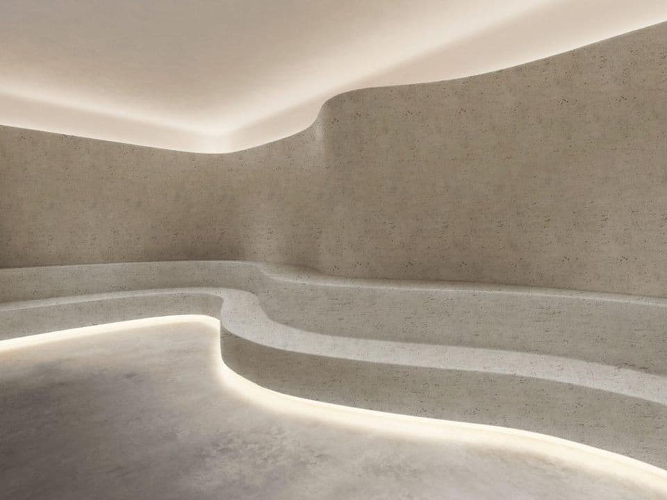 Spa minéral aux courbes sculptées, pierre claire